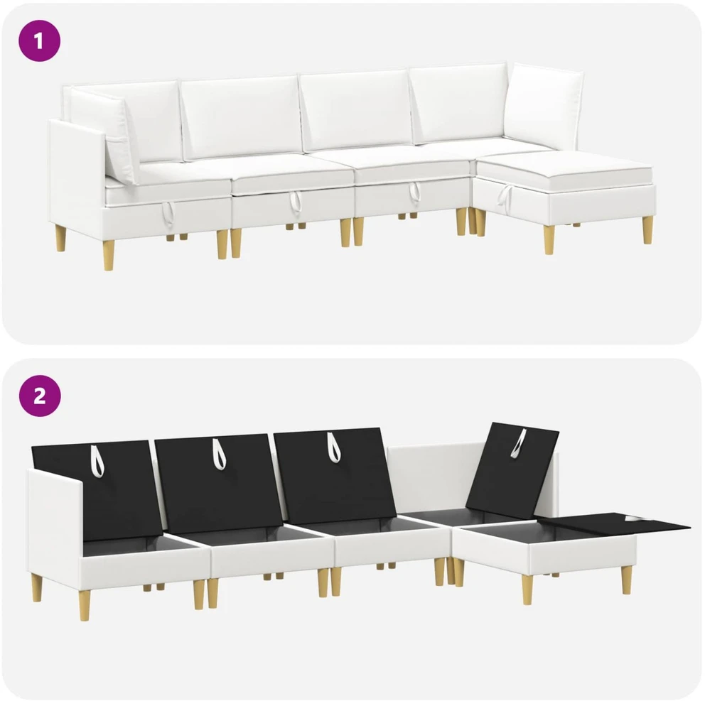 Modulinė sofa su laikymo vieta 5 vnt. Balta Audinys