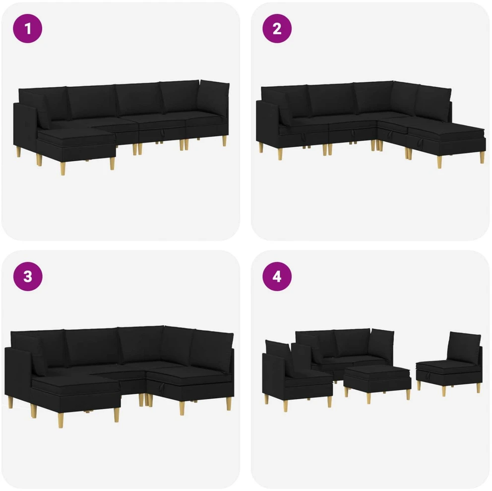 Modulinė sofa su laikymo vieta 5 vnt. Juoda Audinys