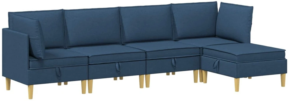Modulinė sofa su laikymo vieta 5 vnt. Mėlyna Audinys