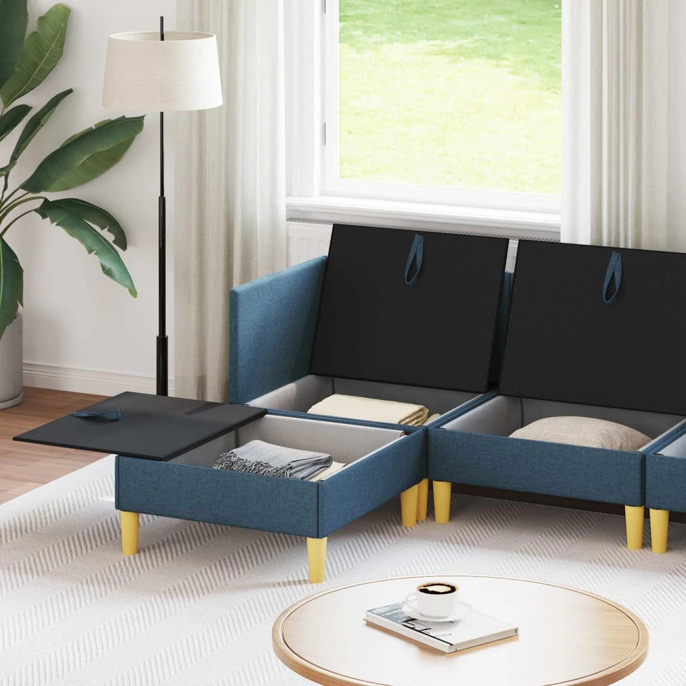 Modulinė sofa su laikymo vieta 5 vnt. Mėlyna Audinys
