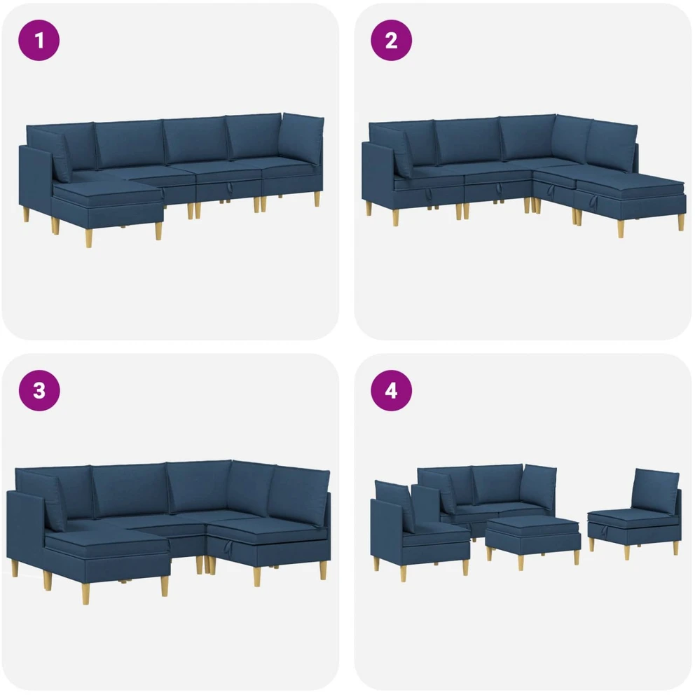 Modulinė sofa su laikymo vieta 5 vnt. Mėlyna Audinys