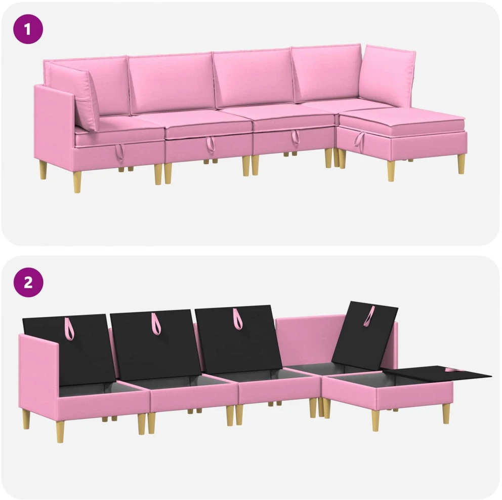 Modulinė sofa su laikymo vieta 5 vnt. Rožinė Audinys