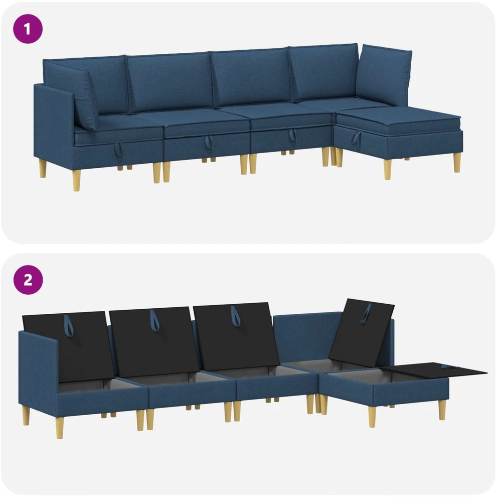 Modulinė sofa su laikymo vieta 5 vnt. Mėlyna Audinys