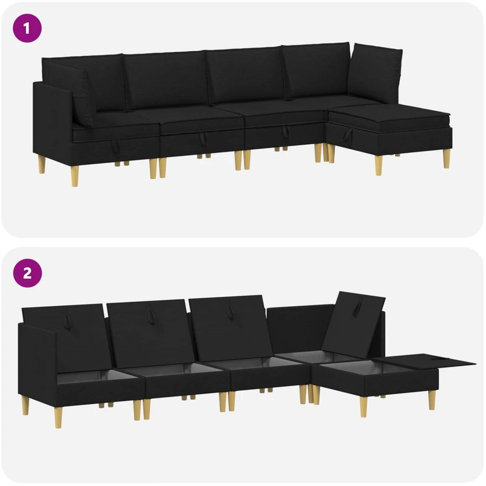 Modulinė sofa su laikymo vieta 5 vnt. Juoda Audinys