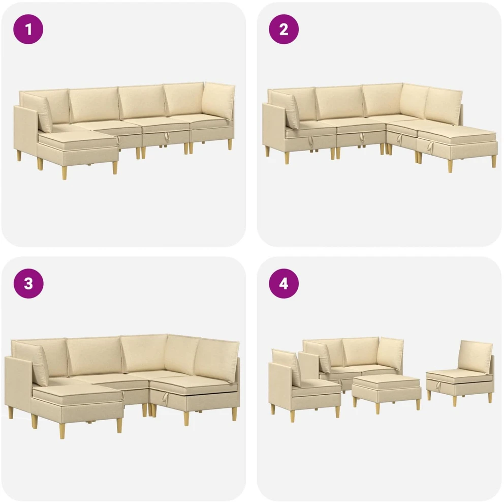 Modulinė sofa su laikymo vieta 5 vnt. Kreminė Audinys