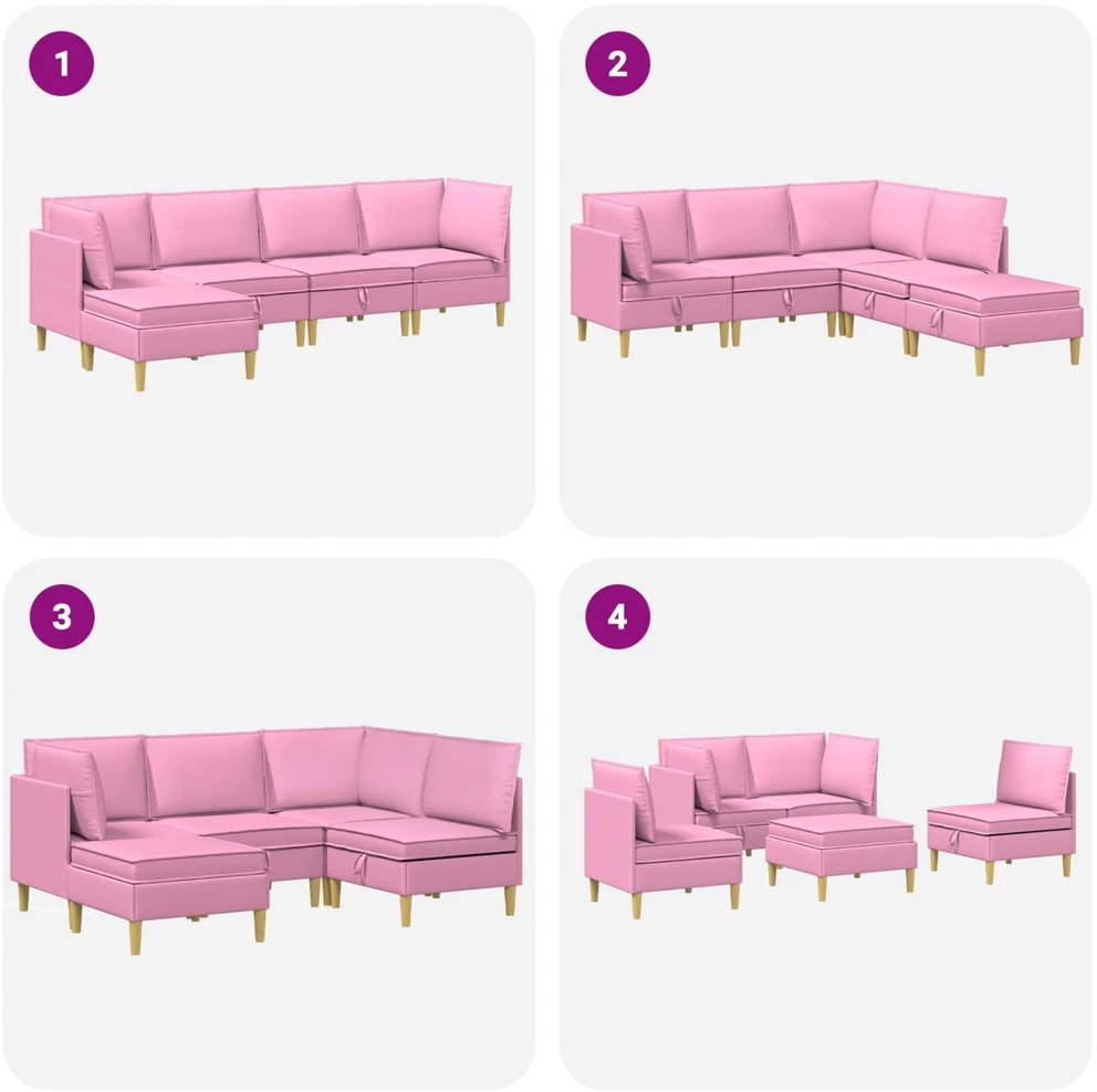 Modulinė sofa su laikymo vieta 5 vnt. Rožinė Audinys