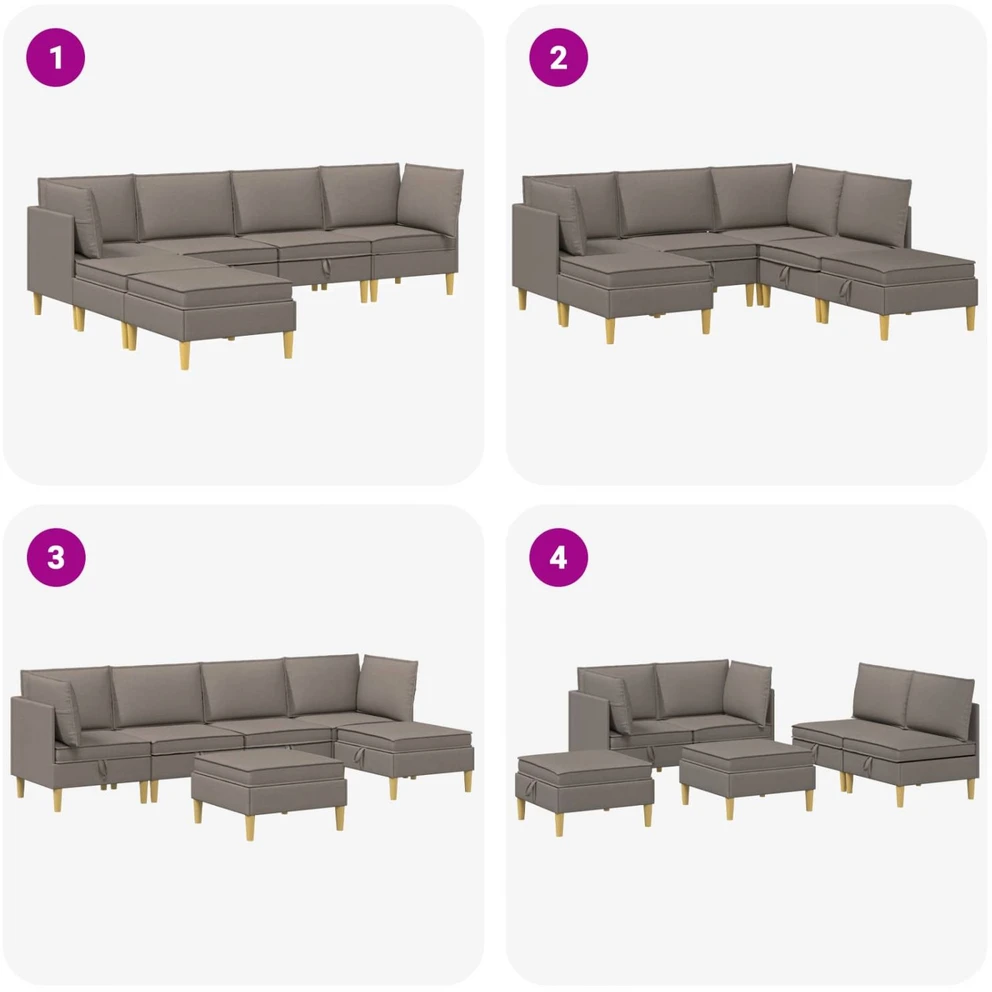 Modulinė sofa su laikymo vieta 6 vnt. Taupe Audinys