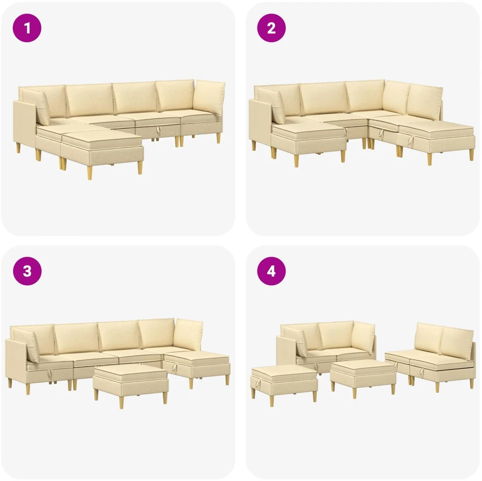 Modulinė sofa su laikymo vieta 6 vnt. Kreminė Audinys