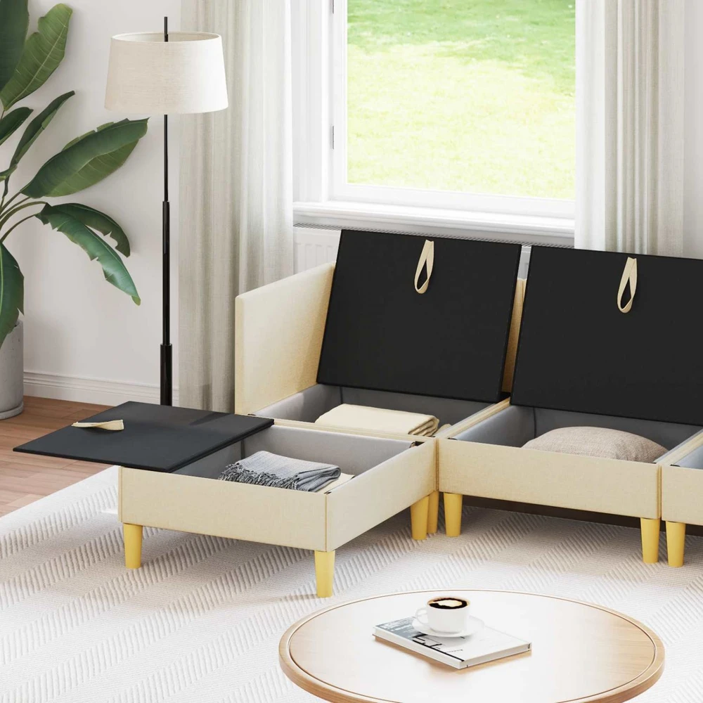 Modulinė sofa su laikymo vieta 6 vnt. Kreminė Audinys
