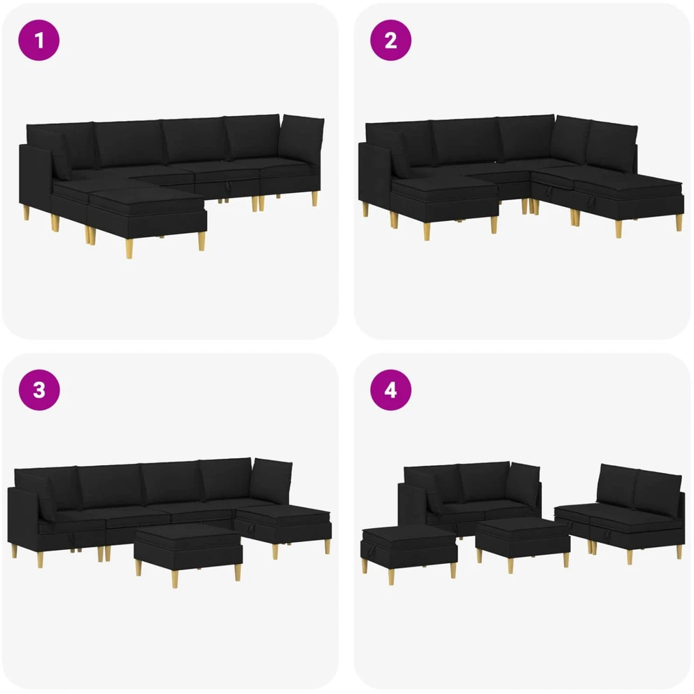 Modulinė sofa su laikymo vieta 6 vnt. Juoda Audinys