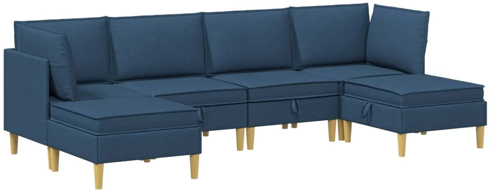 Modulinė sofa su laikymo vieta 6 vnt. Mėlyna Audinys