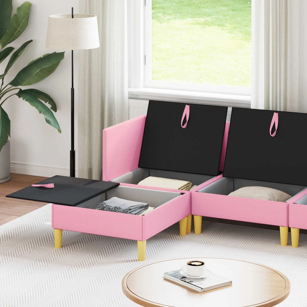 Modulinė sofa su laikymo vieta 6 vnt. Rožinė Audinys