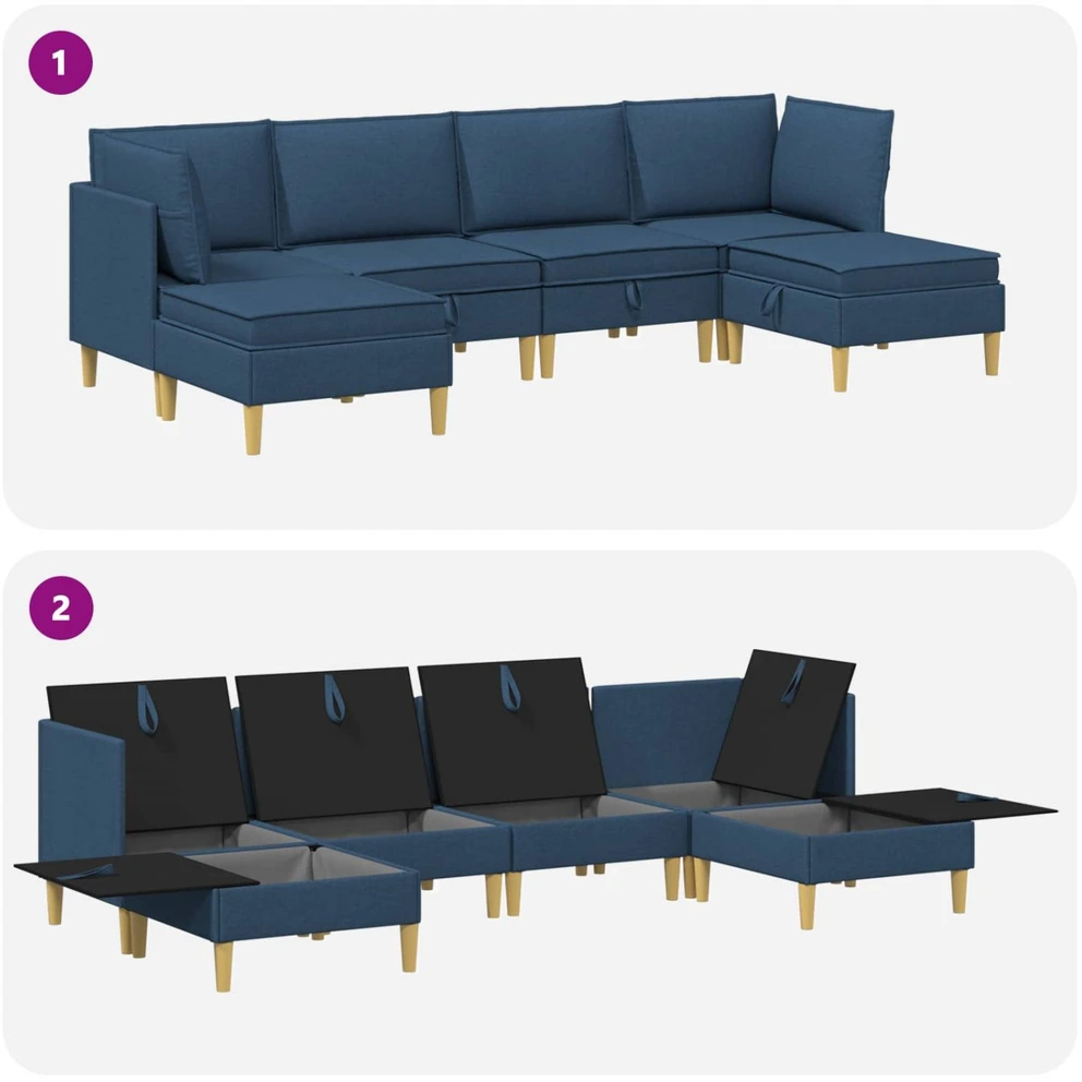 Modulinė sofa su laikymo vieta 6 vnt. Mėlyna Audinys