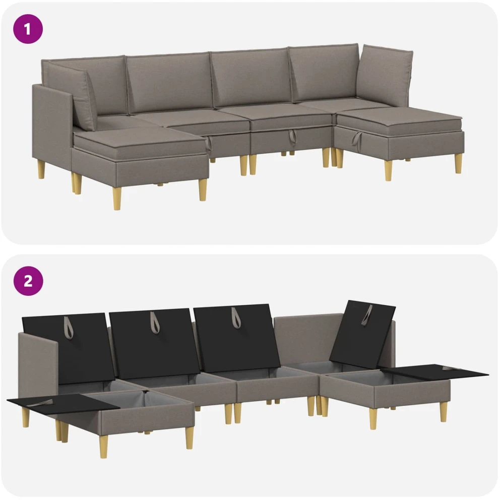 Modulinė sofa su laikymo vieta 6 vnt. Taupe Audinys