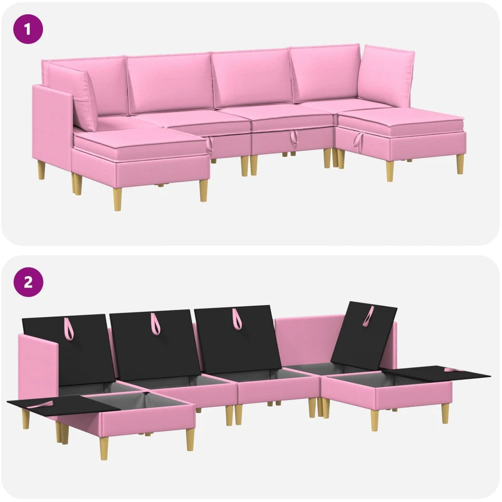 Modulinė sofa su laikymo vieta 6 vnt. Rožinė Audinys