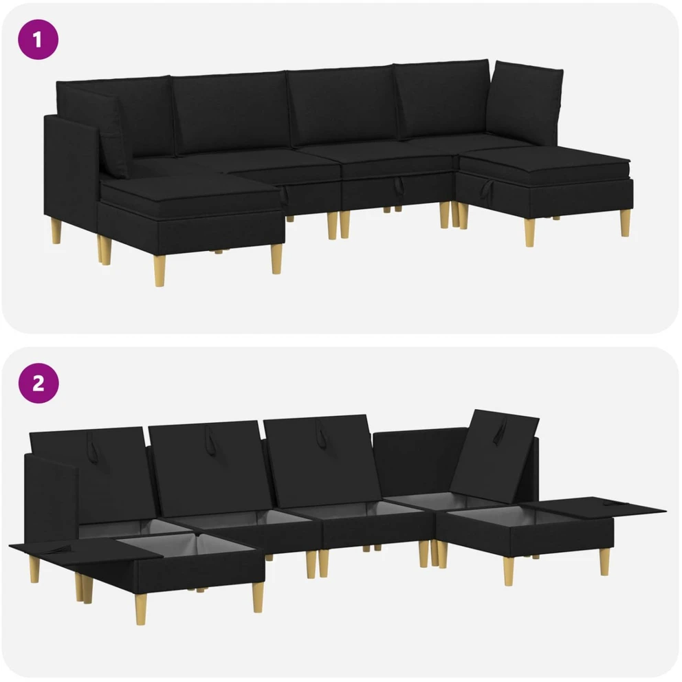 Modulinė sofa su laikymo vieta 6 vnt. Juoda Audinys