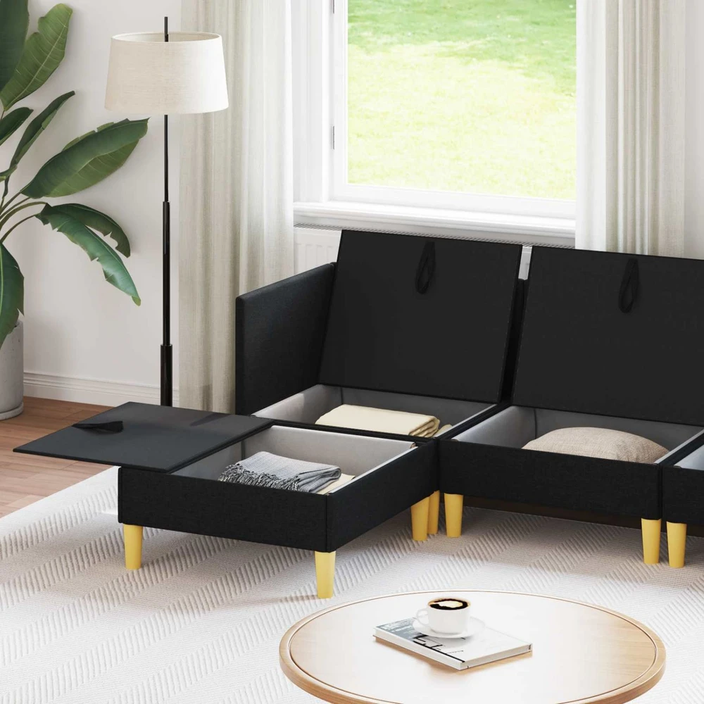 Modulinė sofa su laikymo vieta 6 vnt. Juoda Audinys