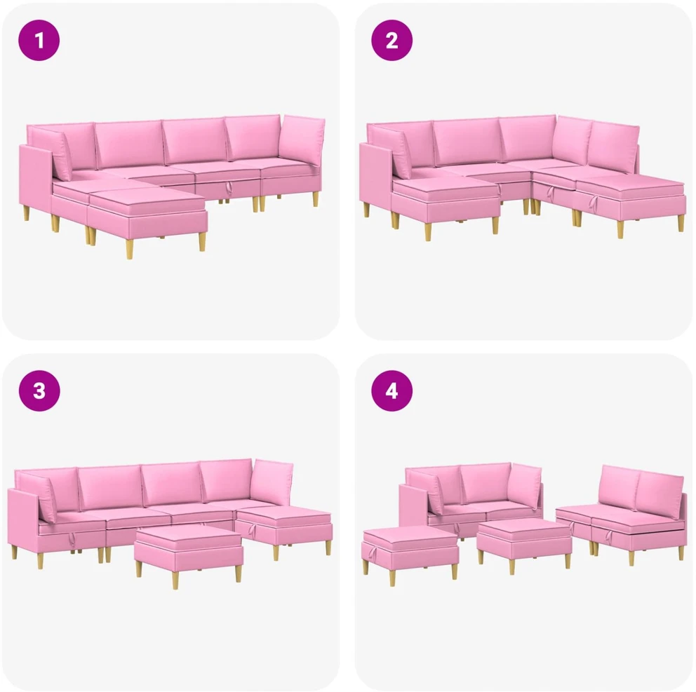 Modulinė sofa su laikymo vieta 6 vnt. Rožinė Audinys