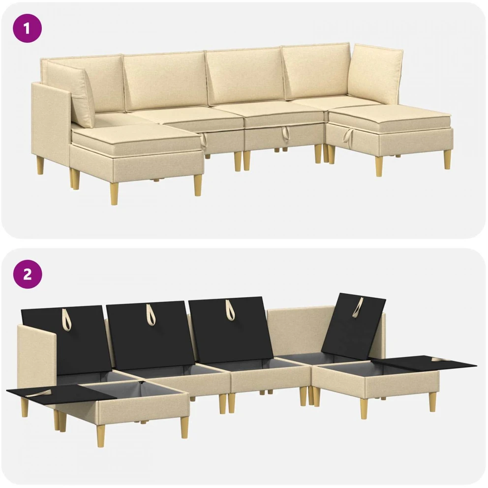 Modulinė sofa su laikymo vieta 6 vnt. Kreminė Audinys