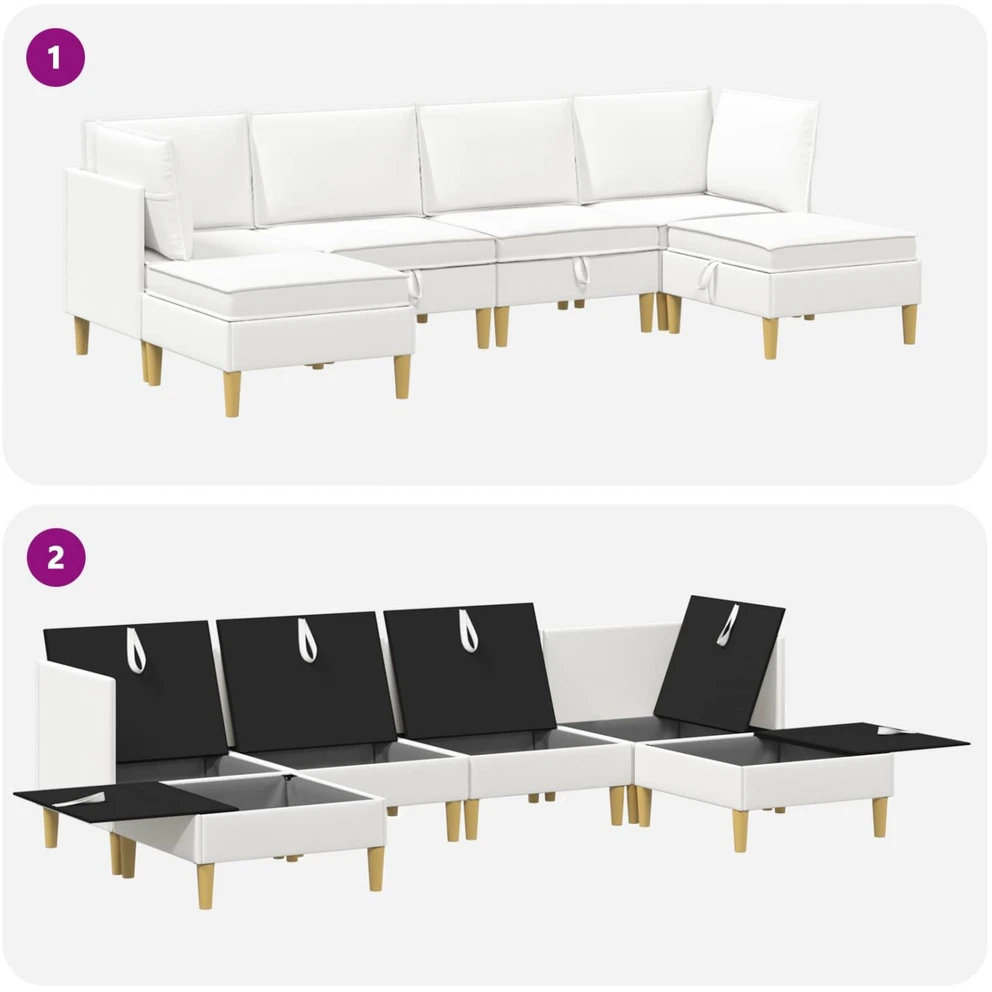 Modulinė sofa su laikymo vieta 6 vnt. Balta Audinys