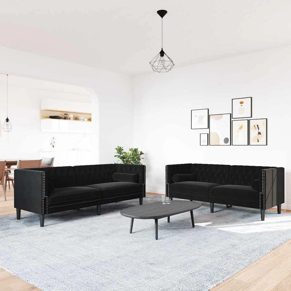 Svetainės sofa 2 vnt. Juoda Aksomas