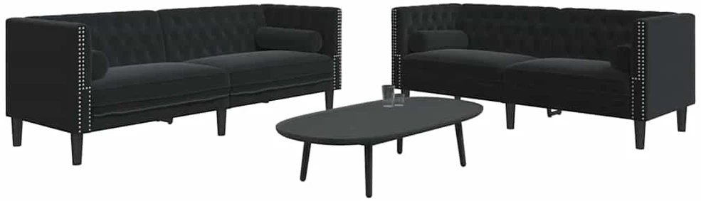 Svetainės sofa 2 vnt. Juoda Aksomas