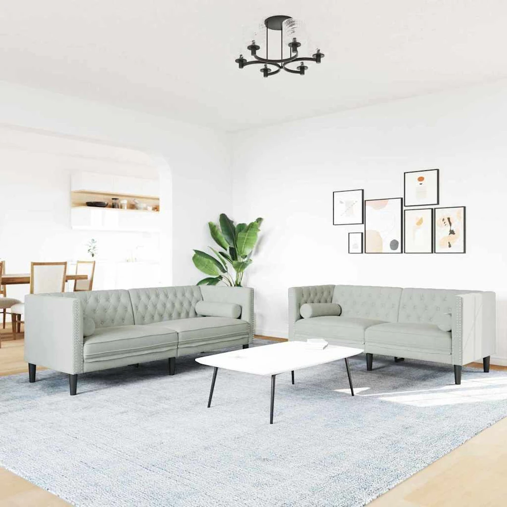 Svetainės sofa 2 vnt. Šviesiai pilka Aksomas