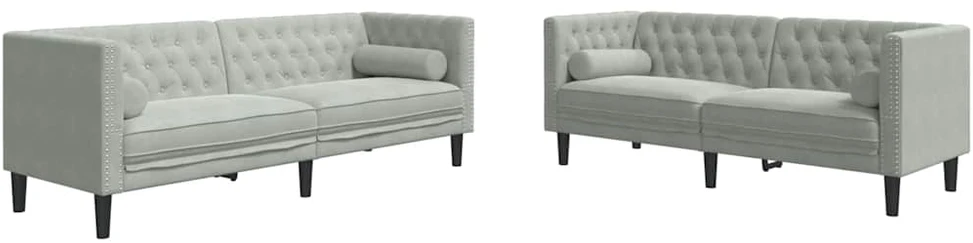 Svetainės sofa 2 vnt. Šviesiai pilka Aksomas