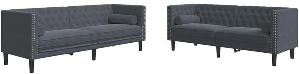 Svetainės sofa 2 vnt. Tamsiai pilka Aksomas