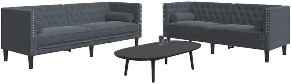Svetainės sofa 2 vnt. Tamsiai pilka Aksomas