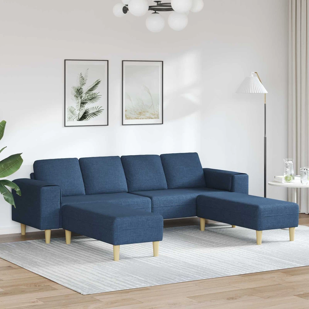 Svetainės sofa 3 vnt. Mėlyna Poliesteris