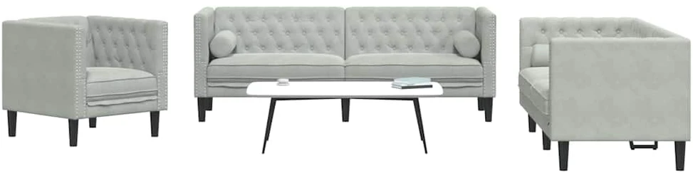 Svetainės sofa 3 vnt. Šviesiai pilka Aksomas