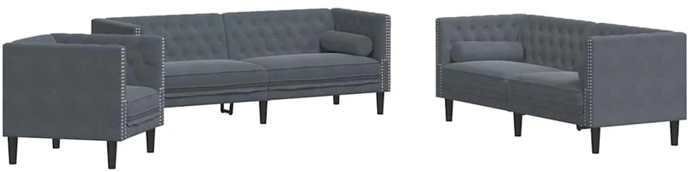 Svetainės sofa 3 vnt. Tamsiai pilka Aksomas