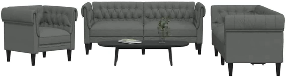 Svetainės sofa 3 vnt. Tamsiai pilka audinys