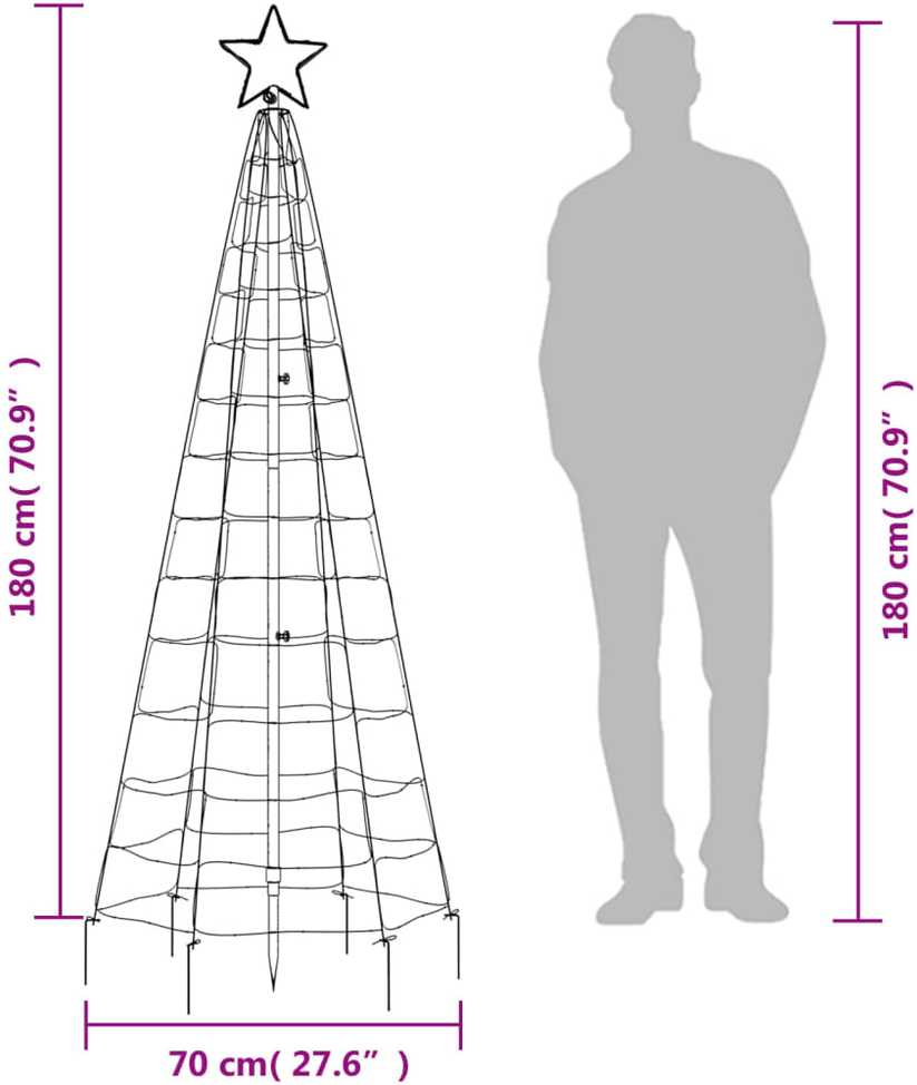 Šviečianti Kalėdų eglutė, 180cm, 220 šaltų LED, kūgio formos