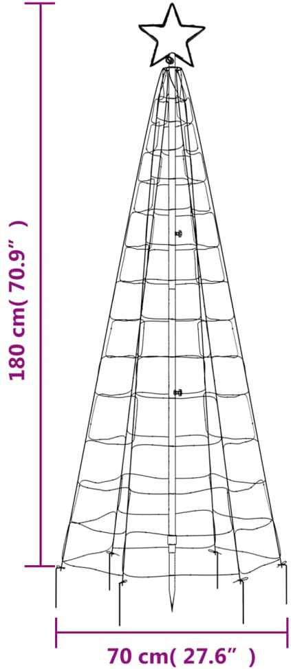 Šviečianti Kalėdų eglutė, 180cm, 220 šaltų LED, kūgio formos