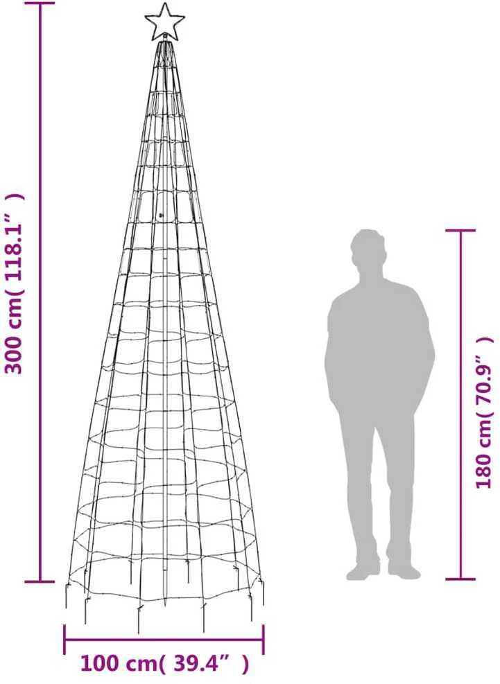 Šviečianti Kalėdų eglutė, 300cm, 570 šiltų LED, kūgio formos
