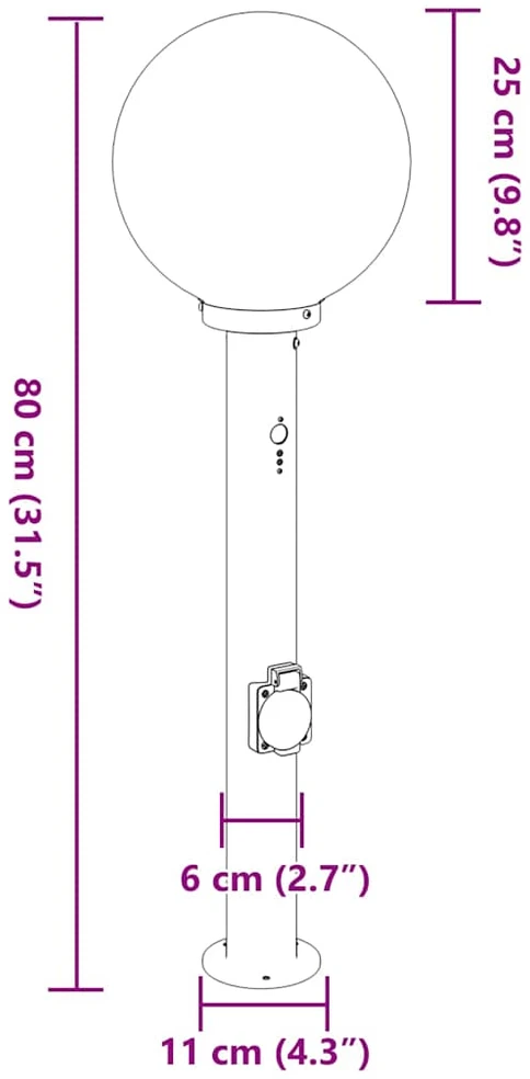Pakabinamas šviestuvas Šviestuvai su jutikliu ir lizdu, 3 vnt., 80 cm, nerūdijantis plienas, IP44