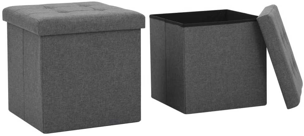 Taburetė-daiktadėžė, 2vnt., pilka, sulankstoma, dirbtinė oda