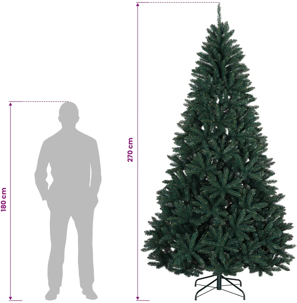 Tamsiai žalia dirbtinė Kalėdų eglutė su žaisliukais 270 cm