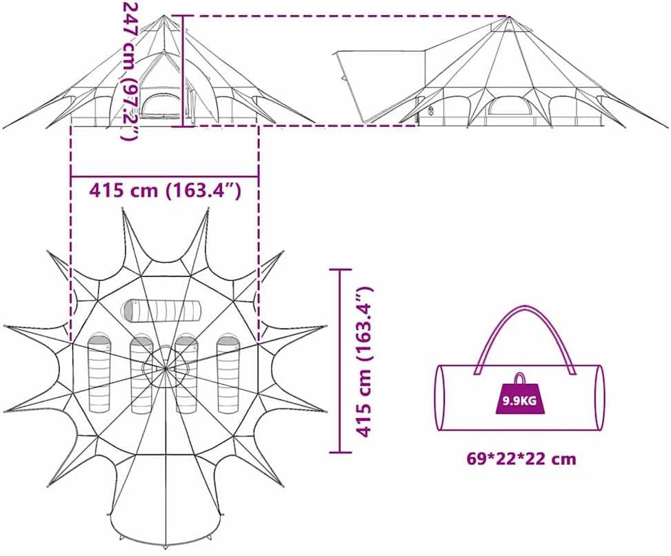 Teepee palapinė 5 žmonėms 5 asmeniui Pilka ir oranžinė