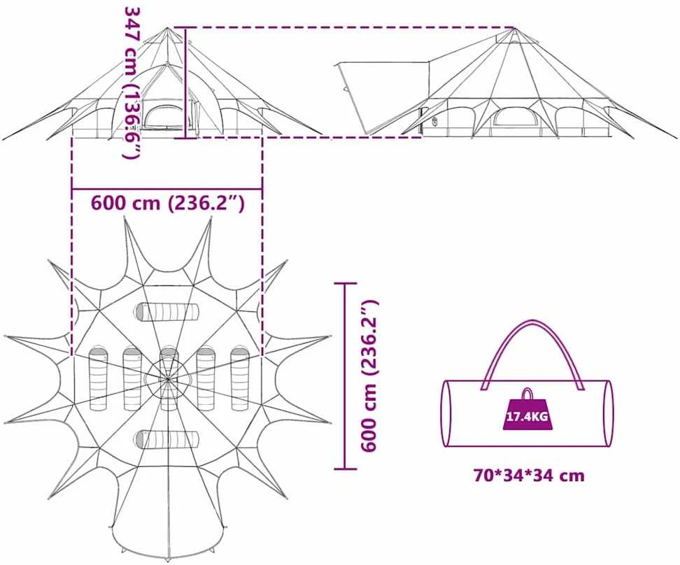 Teepee palapinė 7 asmenims 7 asmeniui Pilka ir oranžinė