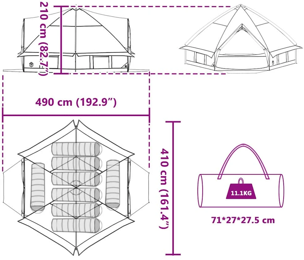 Teepee palapinė 8 asmenims 8 asmeniui Mėlyna ir Pilka