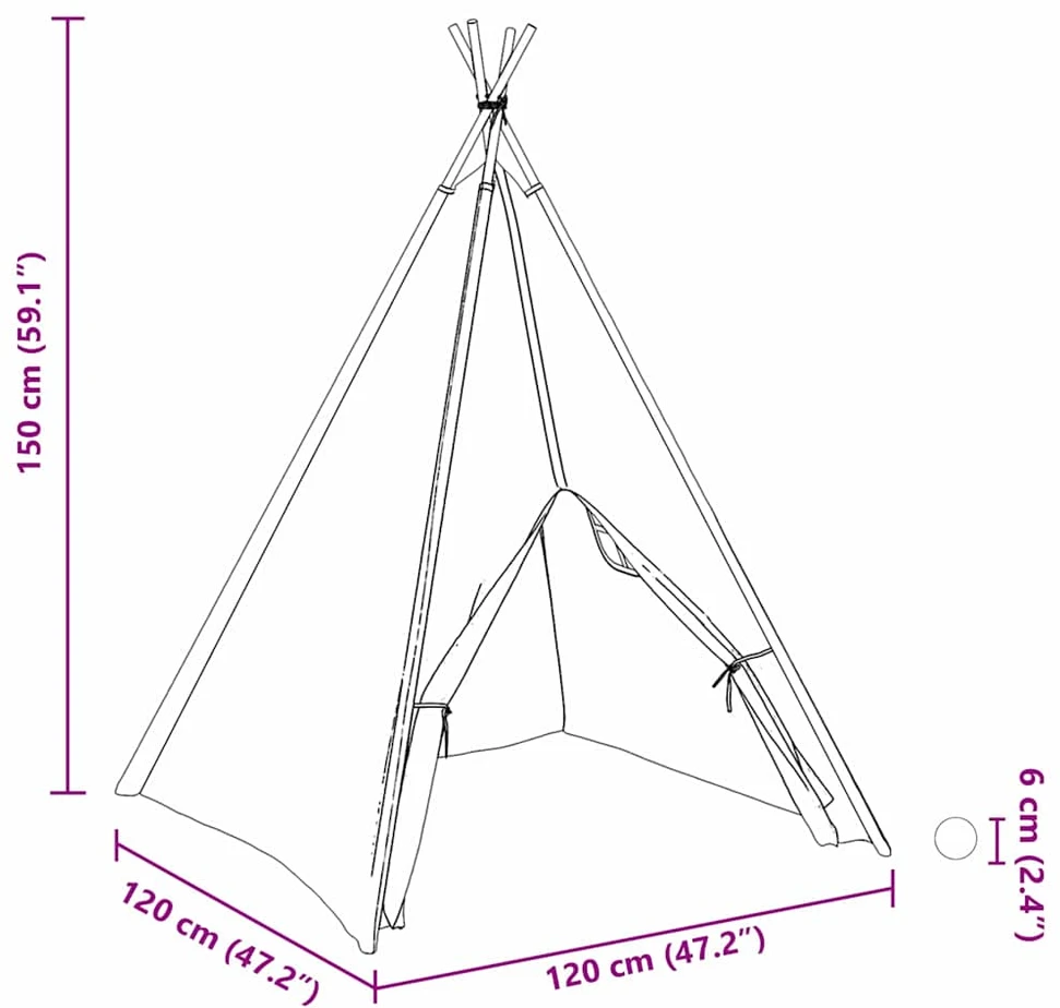 Teepee palapinė Balta 120 x 120 x 150 cm Audinys ir plastikas