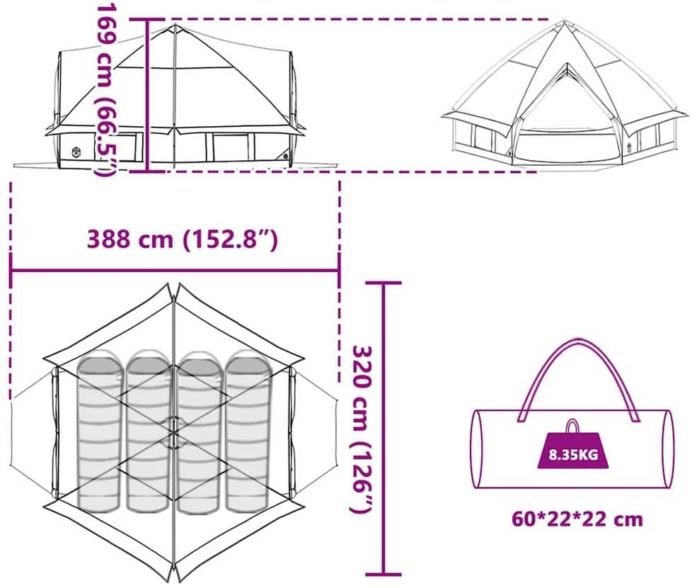 Teepee palapinė 4-iems asmenims 4 asmeniui Pilka ir oranžinė