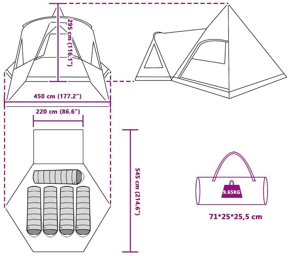 Teepee palapinė 5 žmonėms 5 asmeniui Žalia