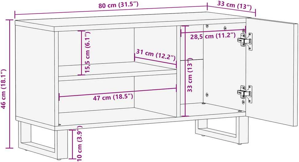 TV staliukas TV vienetai 80 x 33 x 46 cm Ruda Apdirbta mediena