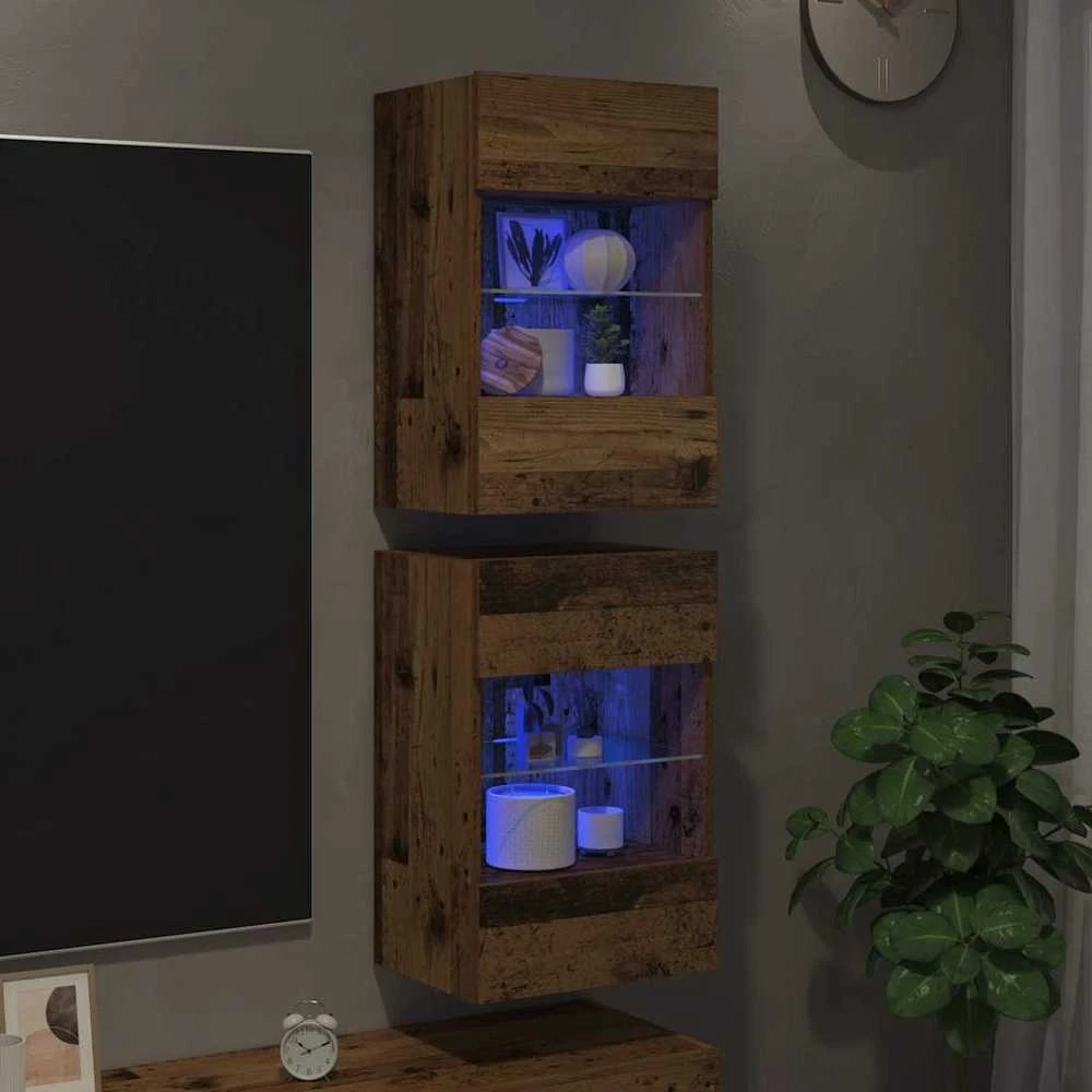 TV staliukas Sieninės spintelės su LED apšvietimu televizoriui 2 vnt, 40x30x60,5 cm