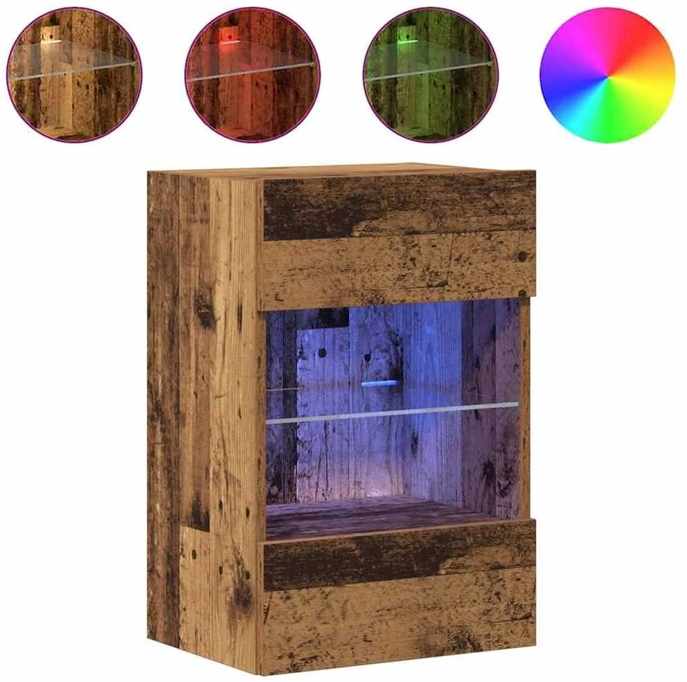 TV staliukas Sieninės spintelės su LED apšvietimu televizoriui 2 vnt, 40x30x60,5 cm
