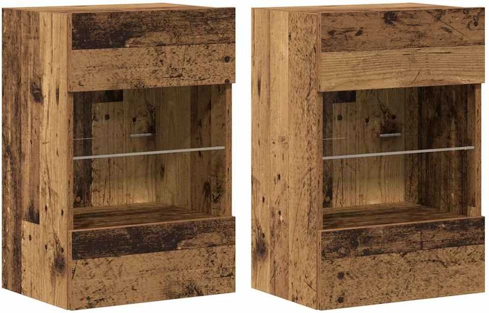 TV staliukas Sieninės spintelės su LED apšvietimu televizoriui 2 vnt, 40x30x60,5 cm